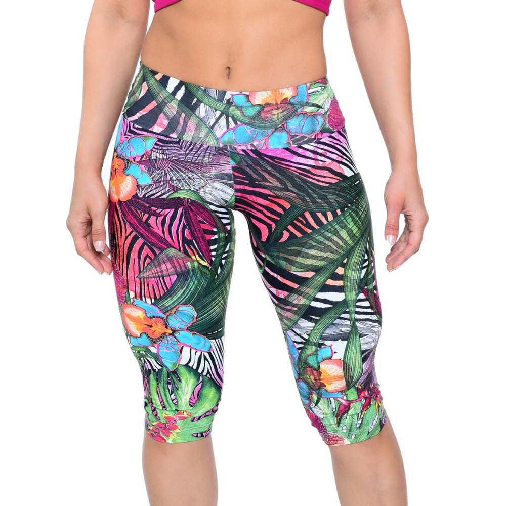 Activewear Capri Brazilian Supplex Compression Bermuda Women UV 50+ Floral Print